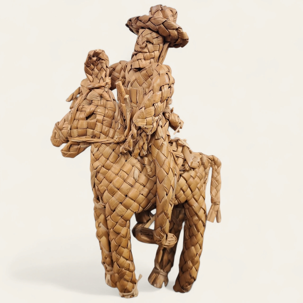 Vintage Straw Rattan Mexican Folk Art Cowboy On Horse‎ Donkey Burro